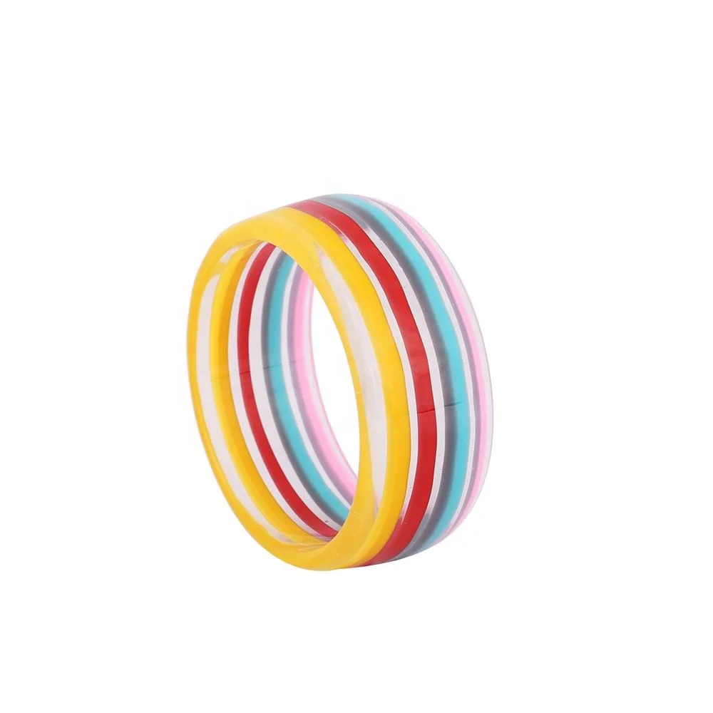 Amazon Explosion Design Cheap Wholesales Price Rainbow Colour Stripe Transparent Base Stripe Resin Bangle