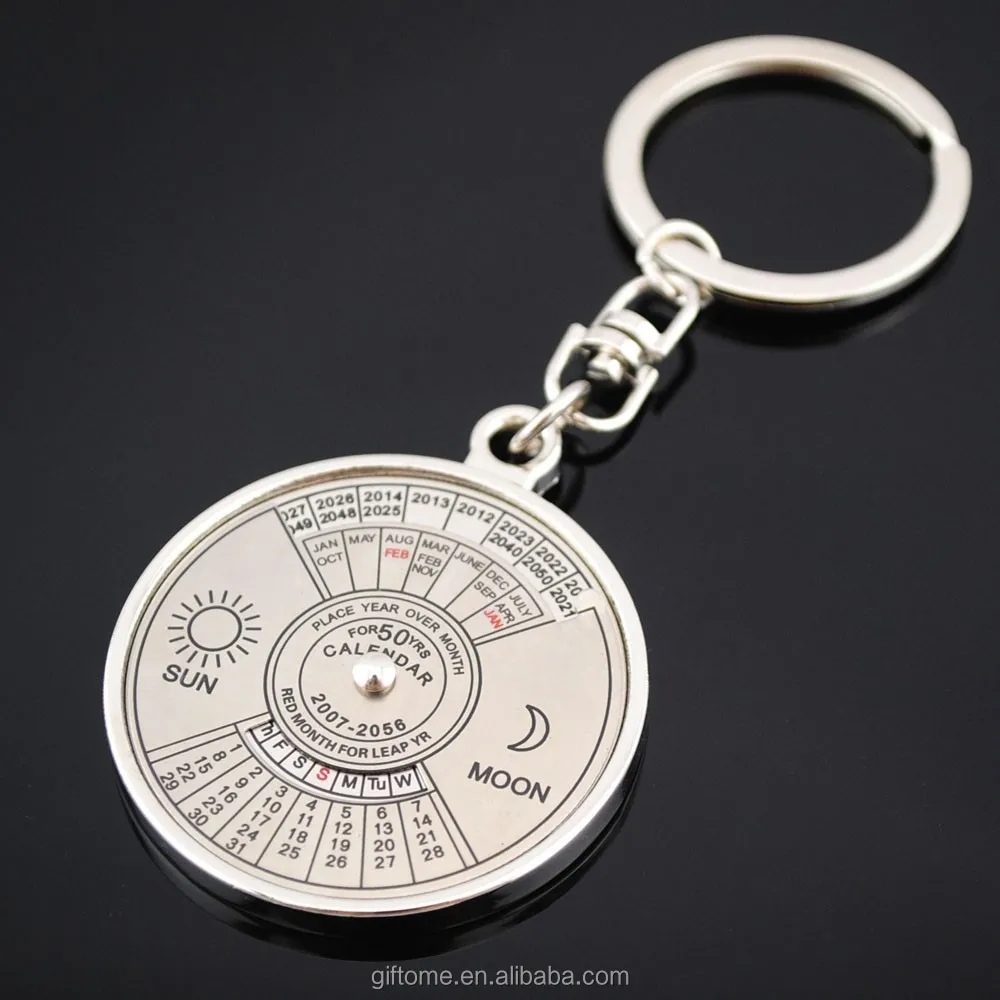 metal 50-years perpetual calendar keychain with free laser engraving