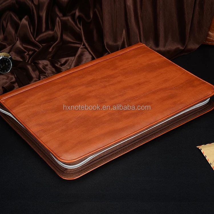 
New Style Multi A4 Zipper Portfolio Organizer pu leather Compendium With 4 Ring Binder file folder with LOGO embossed 