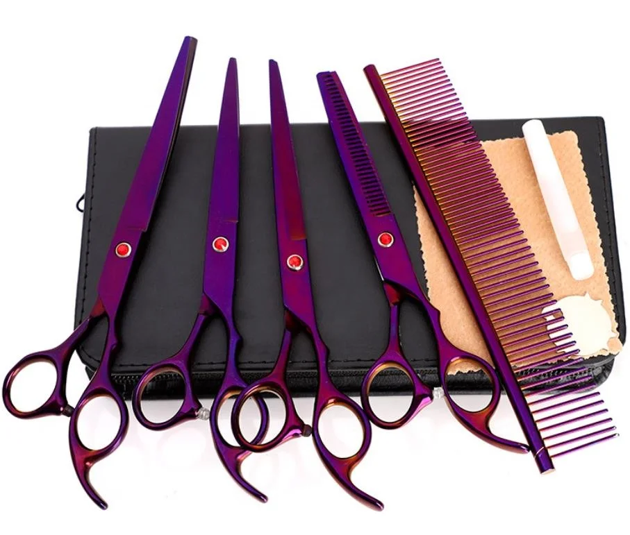 
7 Inch Pet Dog Cat Grooming Hair Cut Scissors Set Curve Scissors Sets with Suit Case 