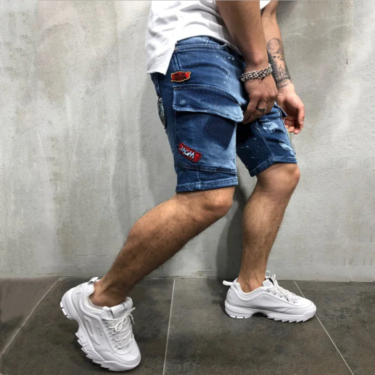 Джинсы мужские короткие с дырками, облегающие брюки из денима, Молодежные узкие прямые модные джинсы, Европейская и американская мода, лето