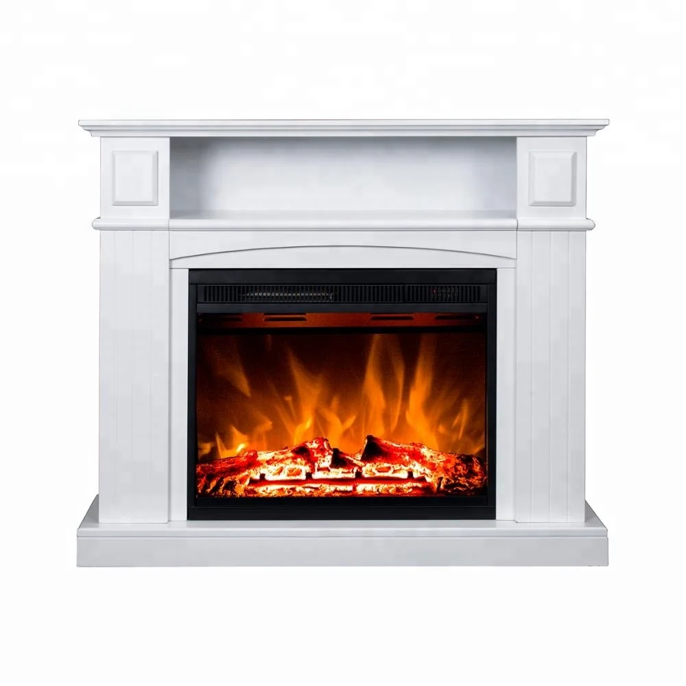 Scandinavian Simple Lines White Electric Fireplace Insert with Mantel