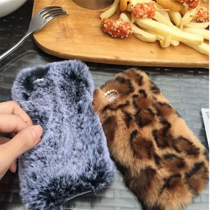 Bling Diamond Luxury Soft Rex Rabbit Fur Phone Case For iphone 6 6s 6Plus 6 Plus 7 7 Plus 8 8Plus X Cute Fuzzy TPU Back Cove