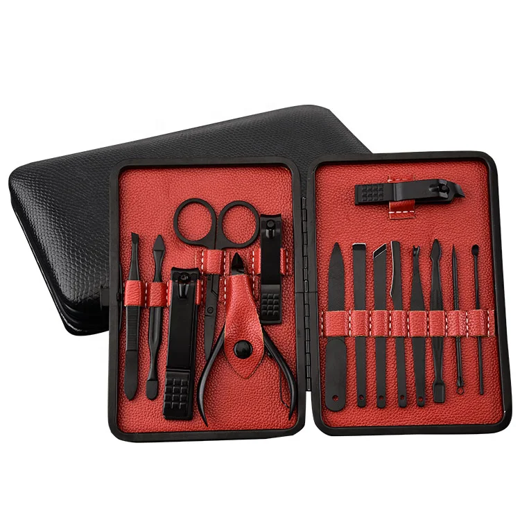 15pcs kit manicure pedicure set with leather bag manicure set logo mens manicure set