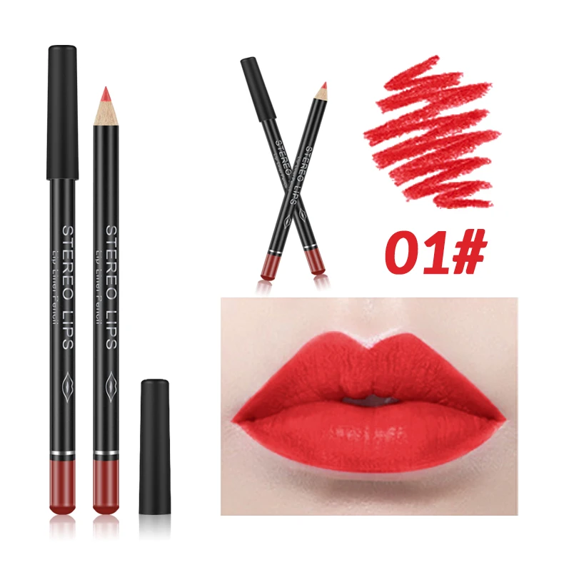 LOW MOQ Sell Fast Smoothly Lip Pen 12 Colors Matt Stereo Lip Liner Pencil Color Box Packing