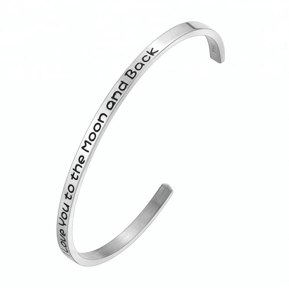 4mm Plain Stainless Steel Bangle Inspirational Bracelet Custom Engraved Message Cuff