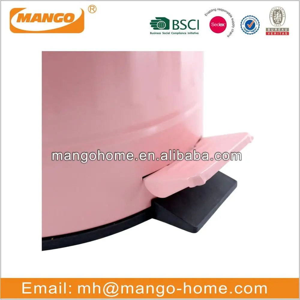 Colorful Powder Coating Bathroom Trash Can Mobile Metal Foot Pedal Waste Bin Dust Bin With Plastic Inner Bucket