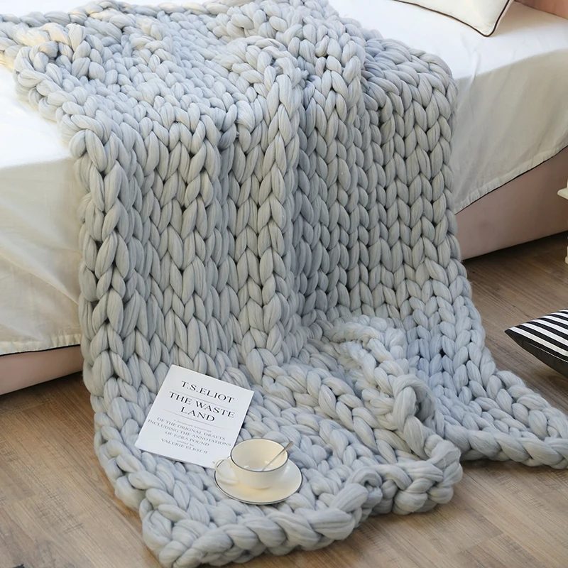 wholesale Dropshipping Baby adult Custom  australian poly merino wool chunky knit blanket