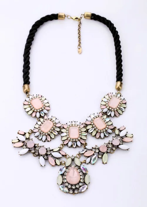 BlingBling xl00255 Cute Pink Vintage Statement Necklace for Girls Engagement Anniversary Black Link Chain Plastic Main Material