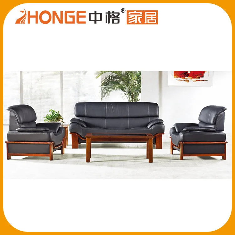 Wooden Handrest Frame True Leather Furniture Chair Modern Office Sofa