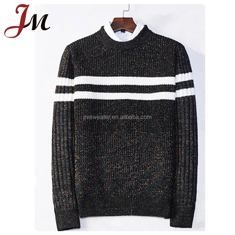 OEM Striped woollen sweater Flat Knit Ribbed Trims 7GG Pullover Men Sweaters Brand Man Casual Top Sweater men