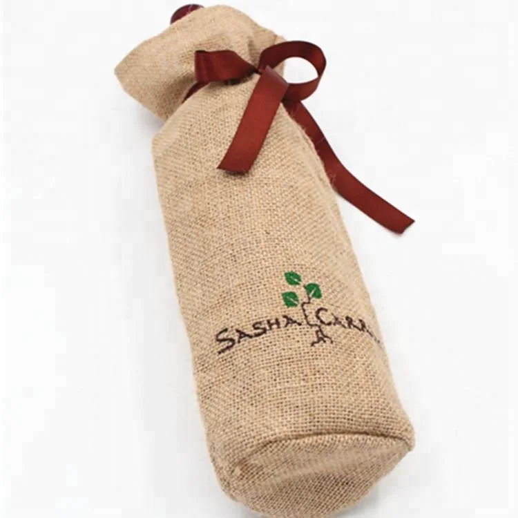 Hot sale custom logo printed 100% natural jute bag wine bottle gifts bags for sales