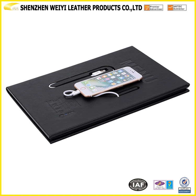 Custom Made Smart Multifunction Menu Folder Menu Holder Cover Case Chargeable  With Powercord 6000mah Power Bank