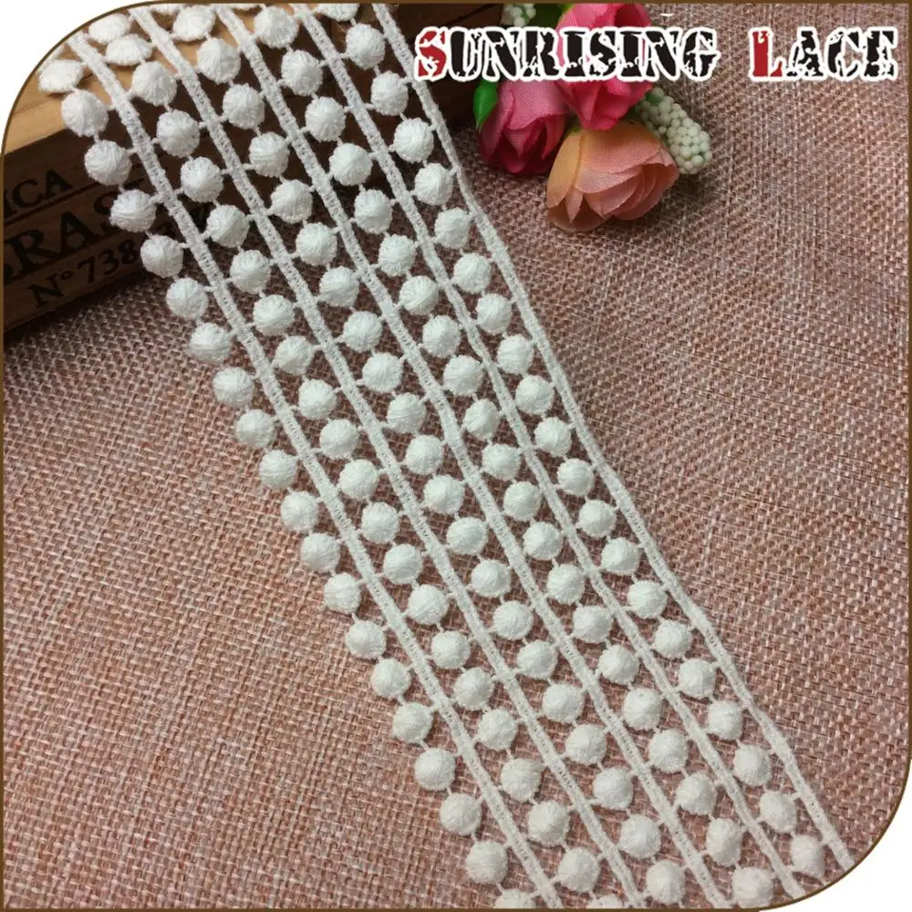 Lace Factory Colorful Pompom Trimming Mini Cotton Guipure Embroidery Pom Pom Lace Trim