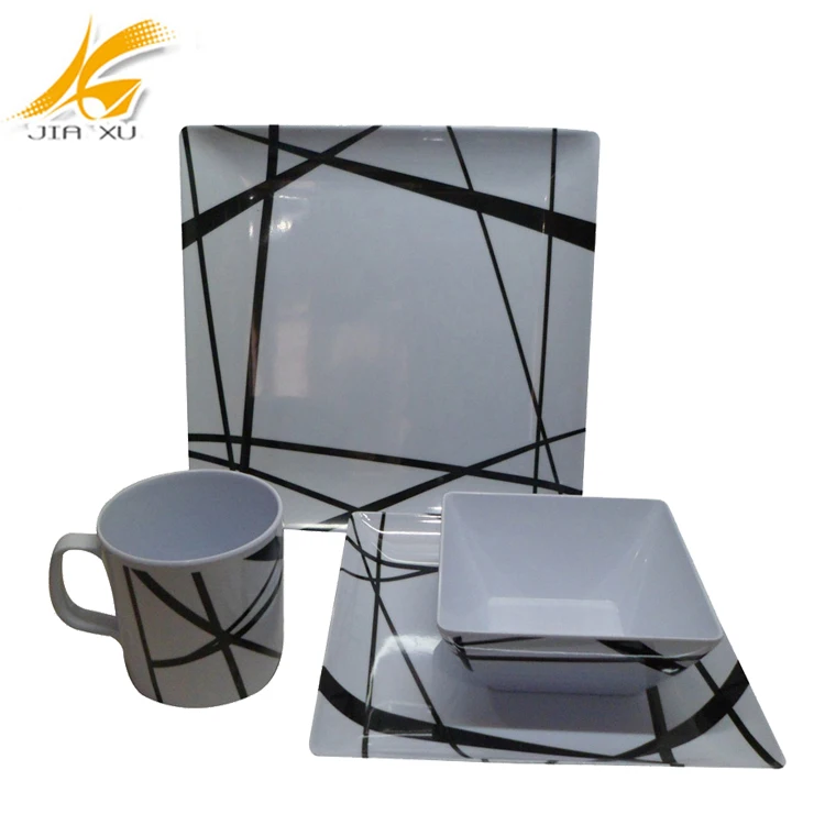 16pcs melamine square plate and bowl dinner set wholesale melamine tableware