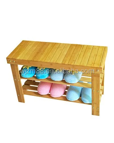 2 layer bamboo shoes rack with box