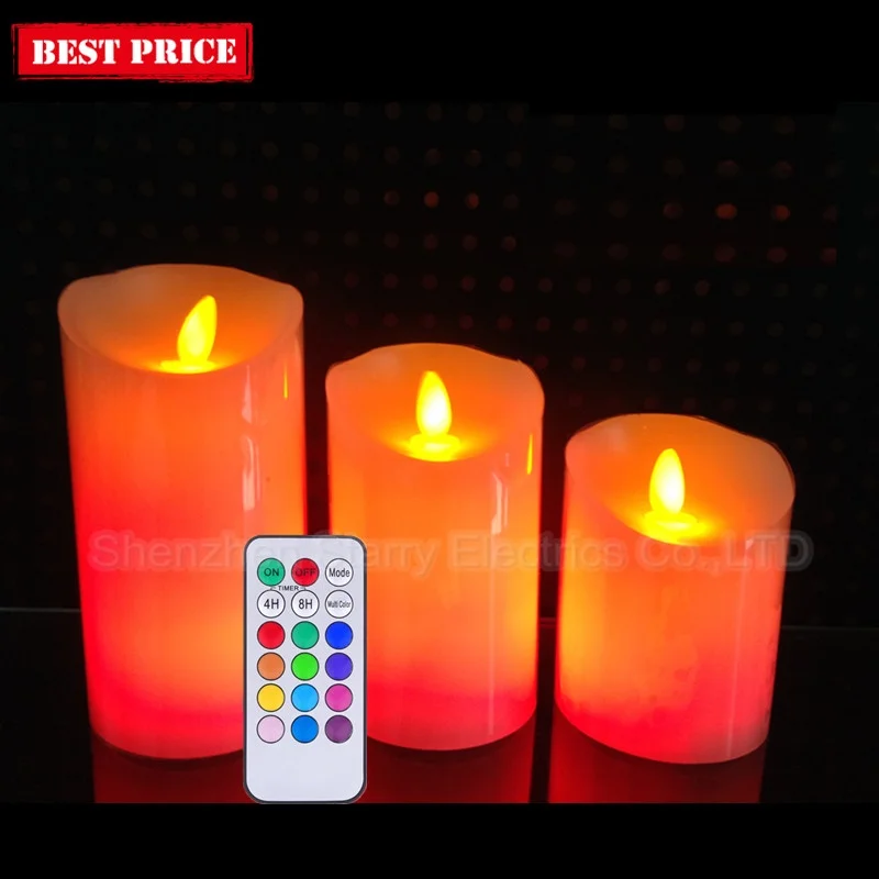 
hot selling multicolor remote control smart moving flame led candles 