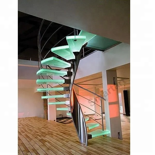 Smartart China Manufacturer stainless steel beam spiral staircases with glass steps