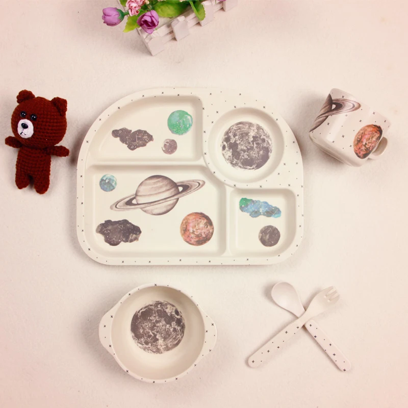 Wholesale 5 piece eco -friendly bamboo fiber kids dinnerware baby bamboo fiber dinnerware children dinnerware sets