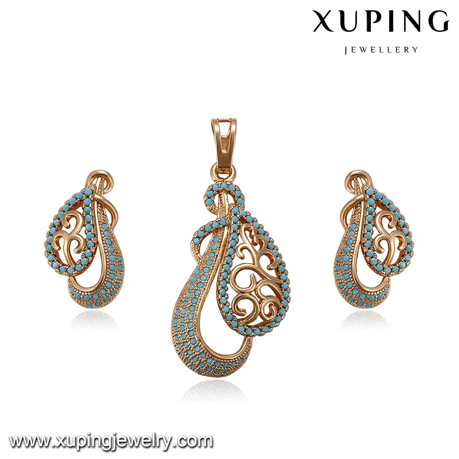 64210 xuping best selling turkish style copper alloy earring and pendant gold plated jewelry sets