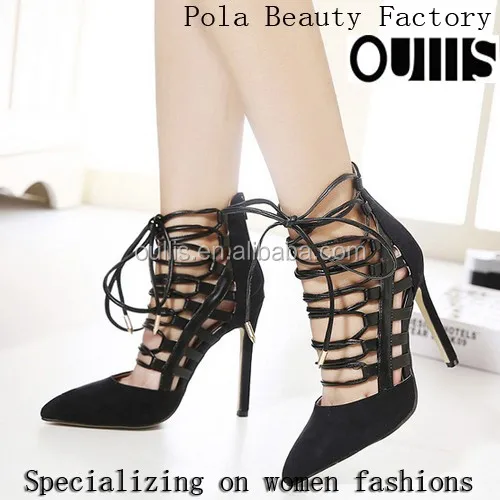 The factory wholesale women shoes Stylish lace-up pointed toe ankle boots ankle pump dress shoes PJ4143