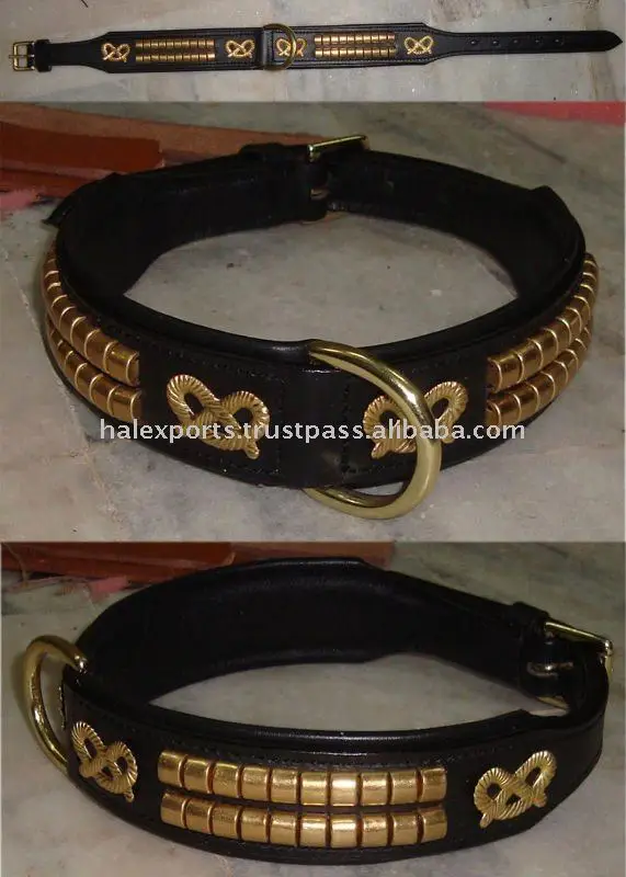 Dog Collar With Stones On High Quality Drum Dyed Indian Leather With Brass Buckles,Clips And Nylon Tread Pattern