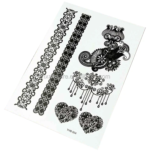 
Custom printed body makeup black tattoo stickers temporary hollow lace 