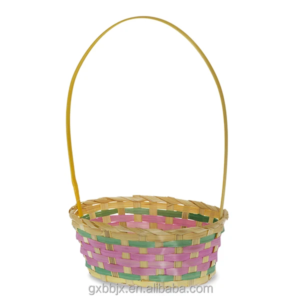 15' Wholesale Hand-woven Round Rainbow Bamboo Easter Baskets With Handle