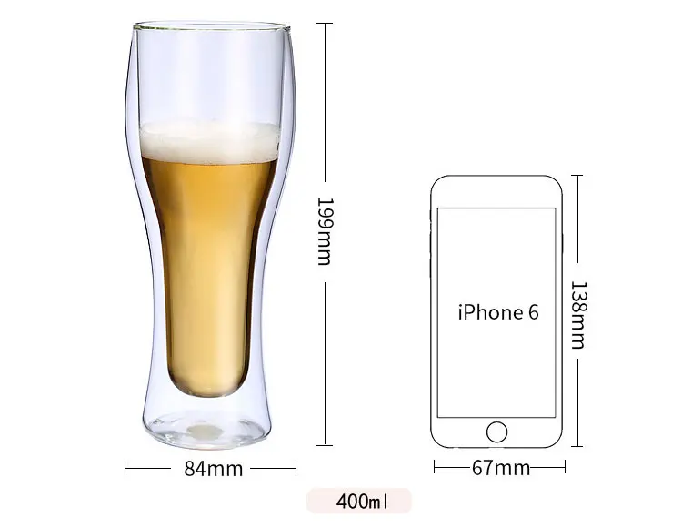 Customized Double Wall Beer Glass Cup Large Insulating Double Walled Glass Craft Beer Glass