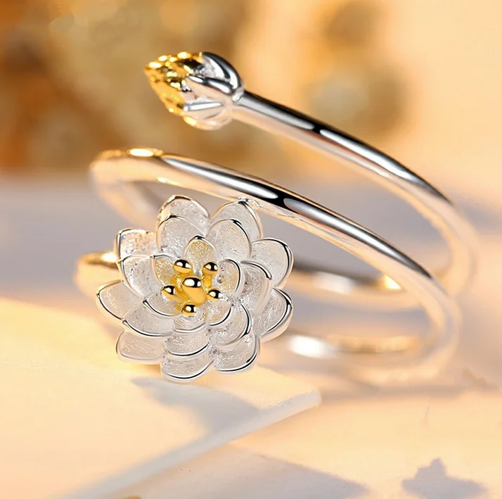 Alibaba Silver Plated Adjustable Size Rings Lotus Design Fashion Jewelry