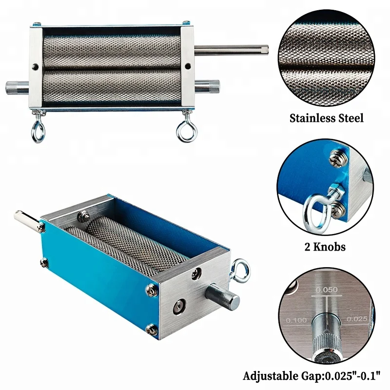304 Stainless Steel Homebrew Grain Roller Malt Mill  with Rubber Strips Protect Loop for Beer