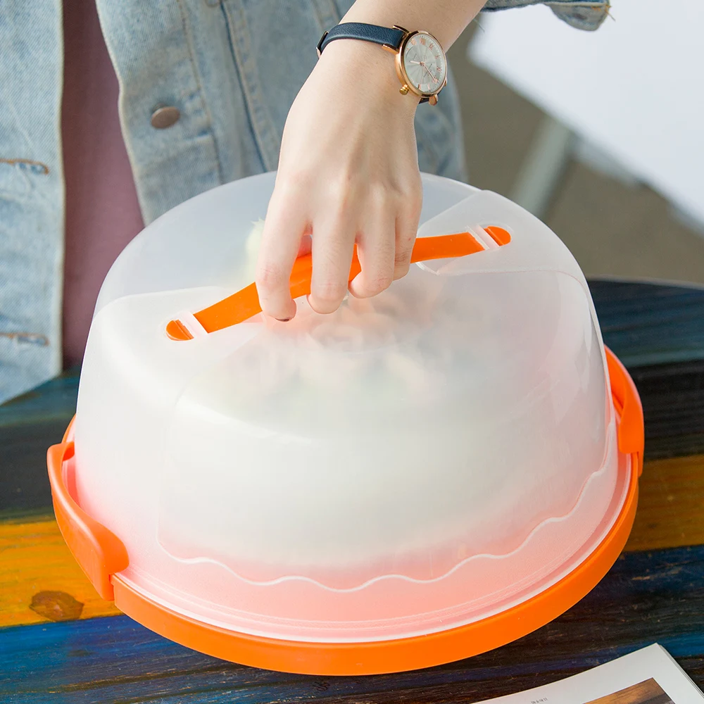 Wholesale round clear plastic storage cake containers with handle