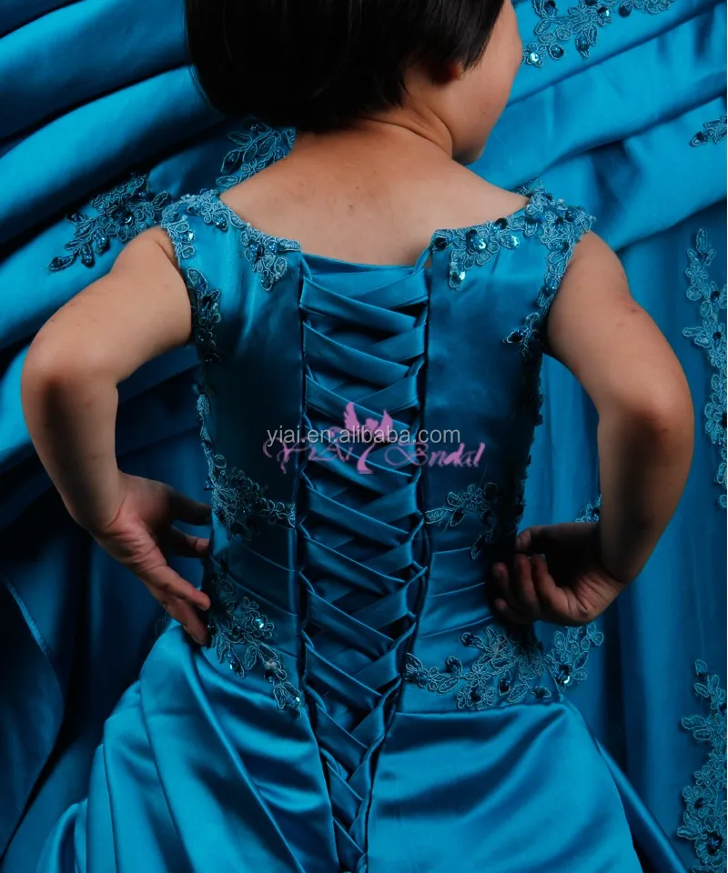 RSW766 Off The Shoulder Long Lace Sleeved Pleated Satin Plus Size Royal Blue Wedding Dresses For Big Women And Baby Girl