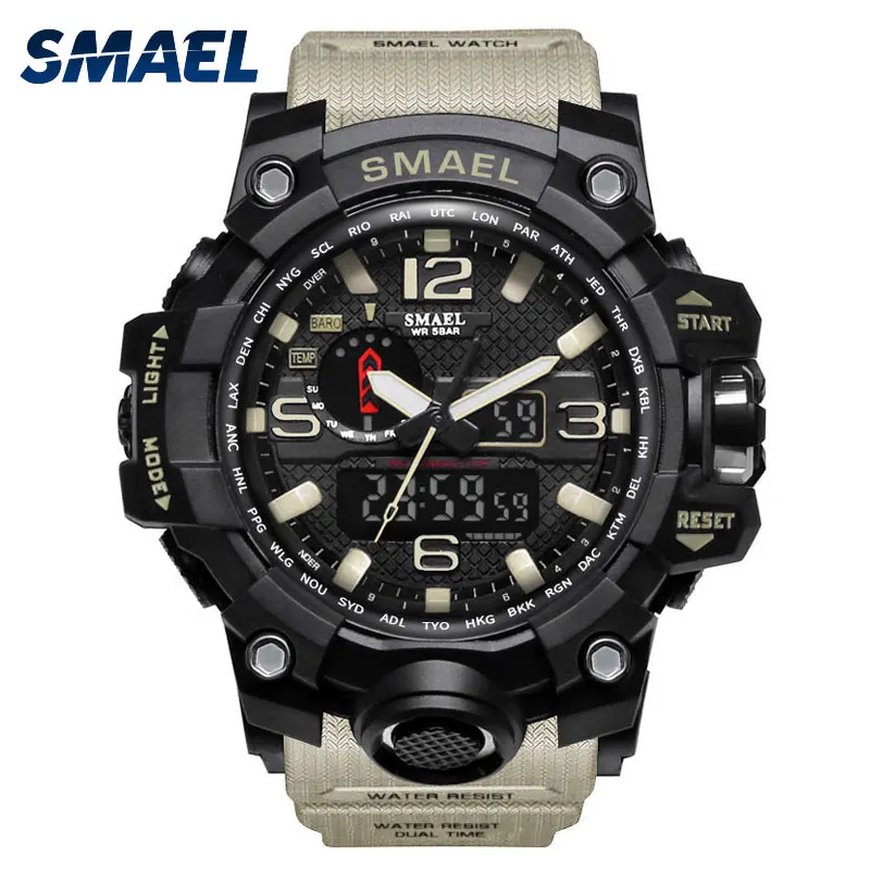 
Smael Most of Sold 1545 model Dual time OEM 5ATM waterproof custom sports mens watch 