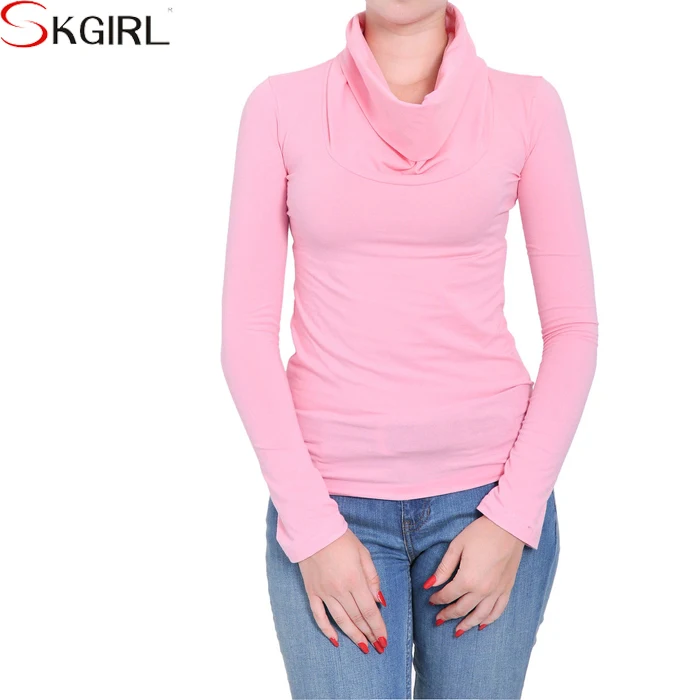 
Long sleeve cowl turtleneck jersey winter autumn plus size basic blouse tops for fat women 