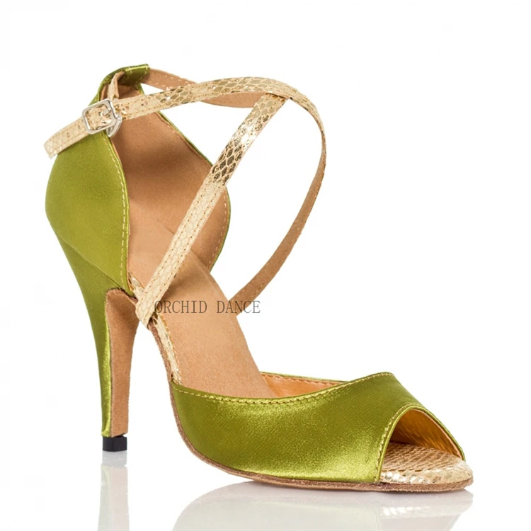 
Fashion Satin Woman Fluorescent Green Latin Dance Shoes  (60870656081)