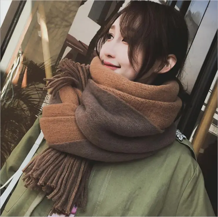 Вязаный толстый женский кашемировый шарф на заказ, женский зимний большой простой шарф с кисточками