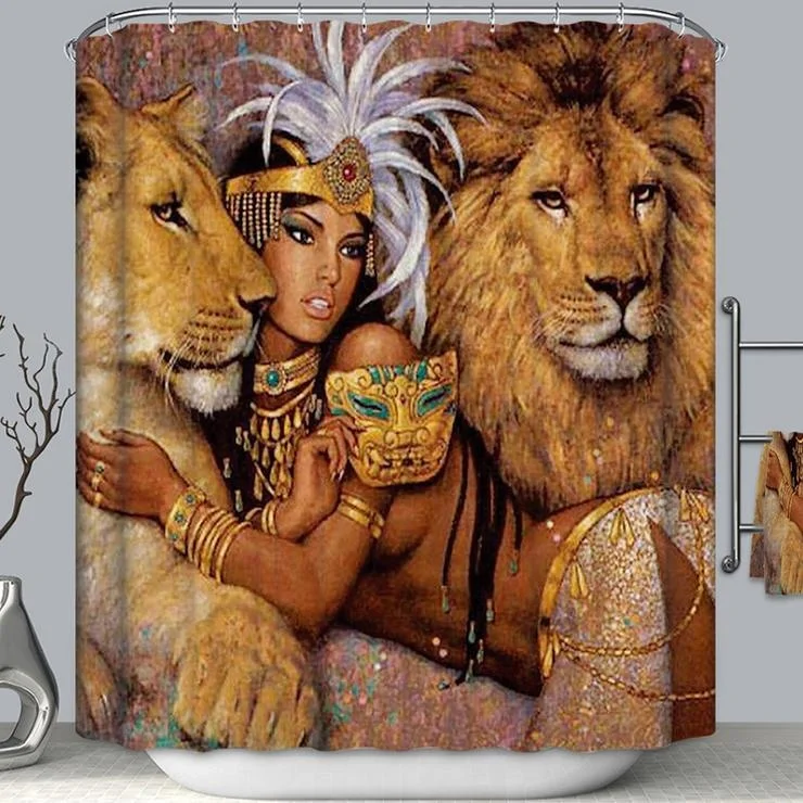 2024 Newest Custom Design Bathroom High Definition 3D Printing Mouldproof  King Lion Polyester Shower Curtain