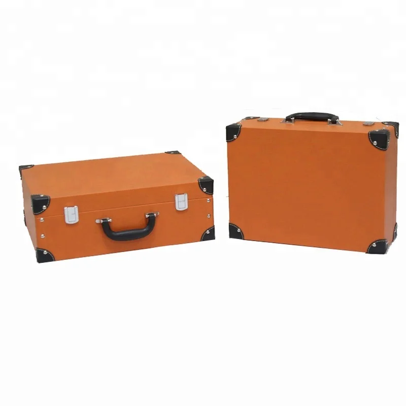 Cheap antique decorative PU/leathe set of 2 storage wood suitcase