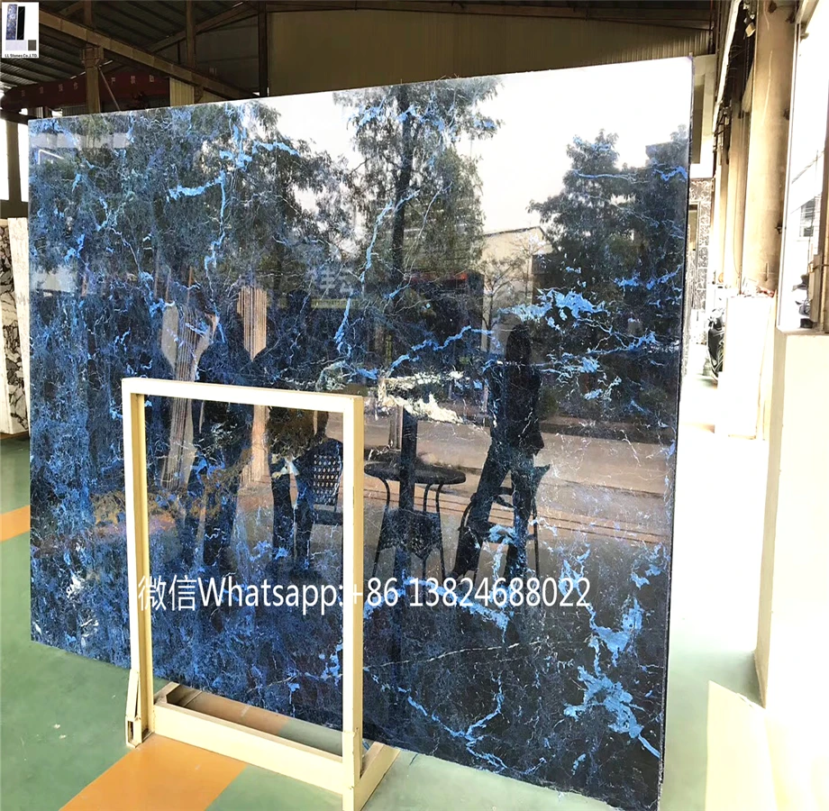 Blue marble tiles stone material foshan onyx and granite luxurious blue dark marble slab wholesale good price
