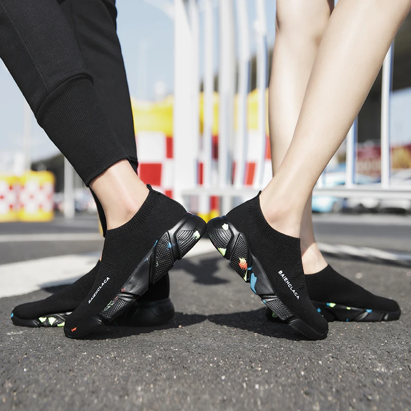 
Wholesale In stock OEM Breathable fly knited sport shoes sneakers women casual shoes 