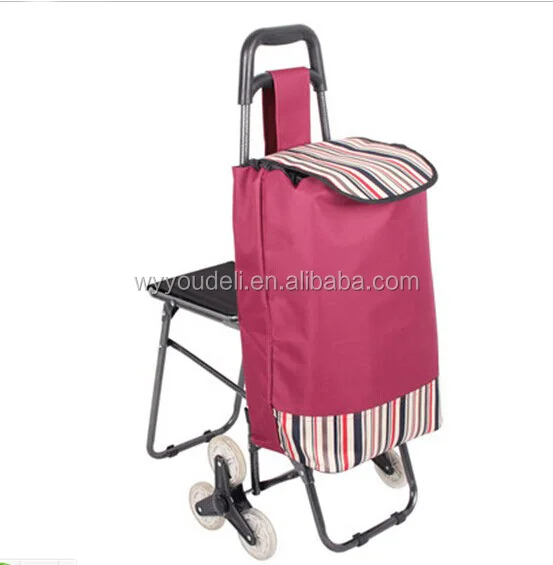 folding fashion supermarket trolley shopping bag with chair