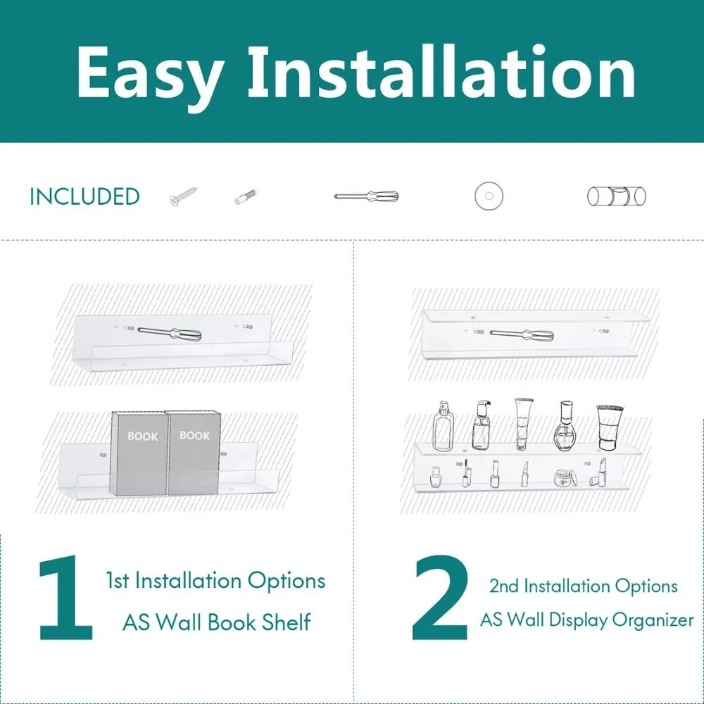 Acrylic Display Holder Wall Mount Acrylic Book Display Stand Clear Acrylic Book Shelf 2 Pack