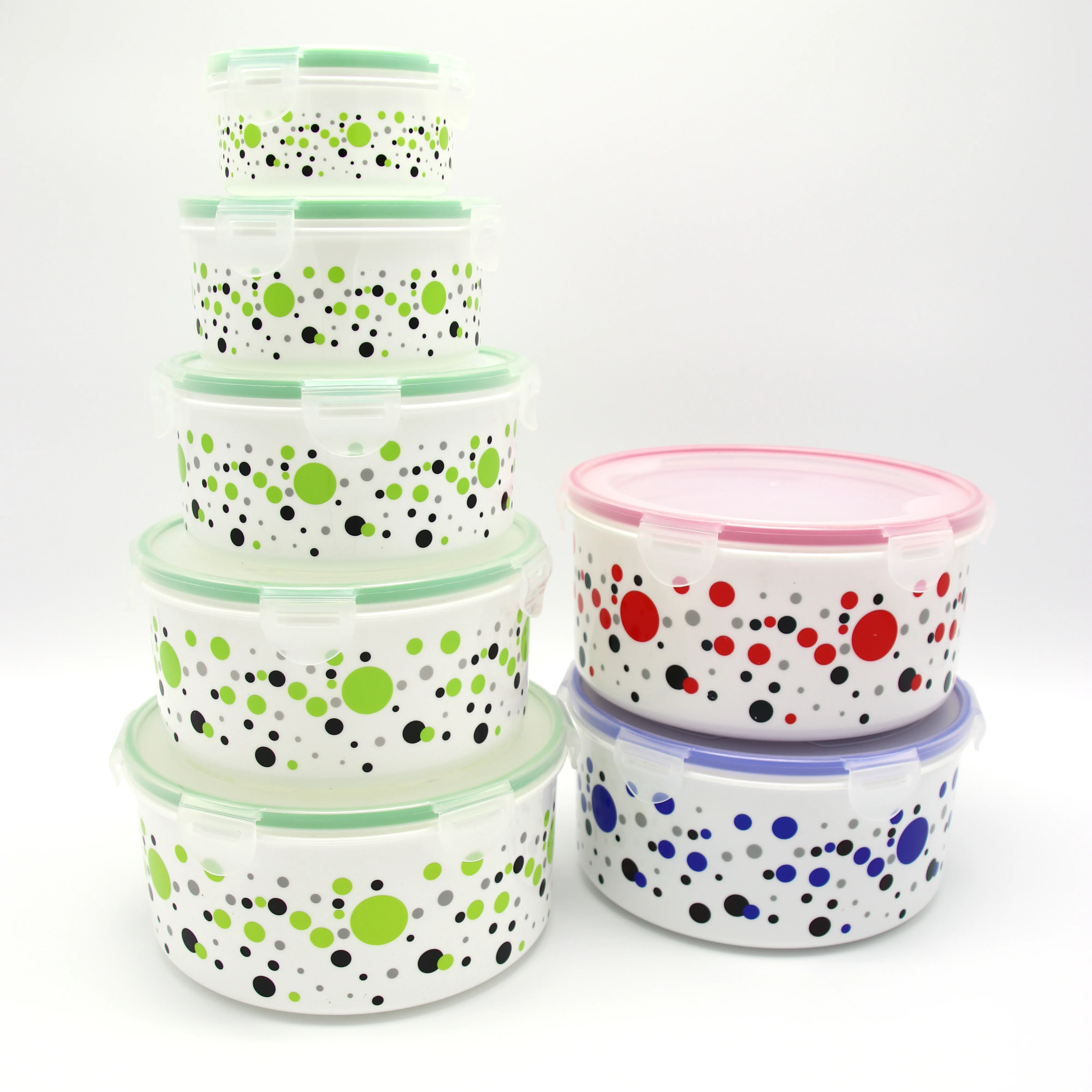 Small printed sealing microwave round plastic food container with red lid