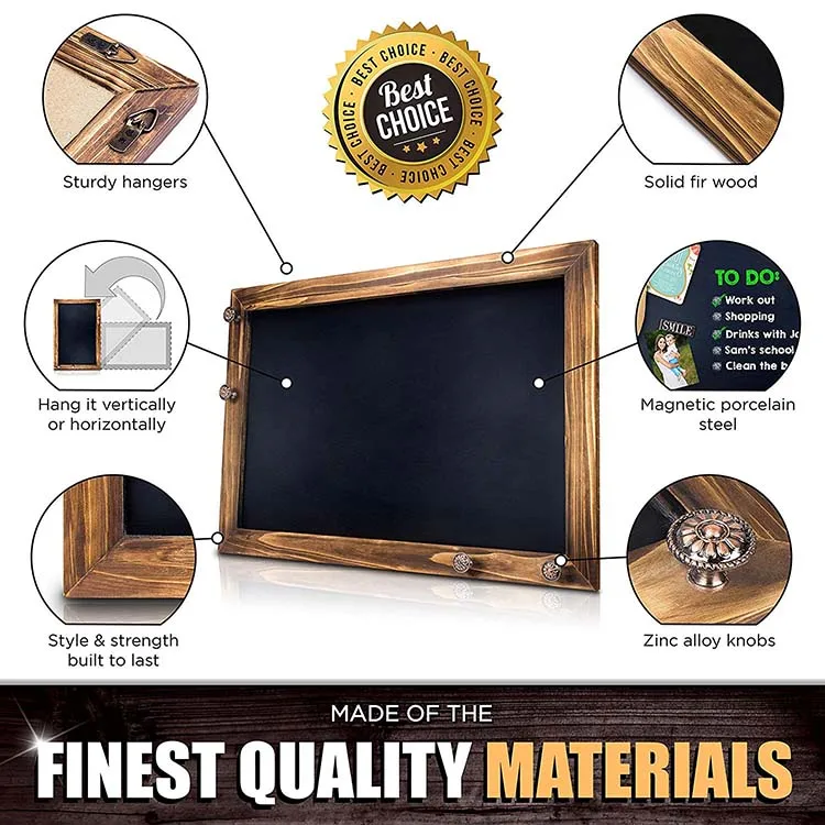 Shefio Large Framed Chalkboard Sign Wall Hanging Magnetic Blackboard with Rustic Handmade Burnt Wood Frame. For Home