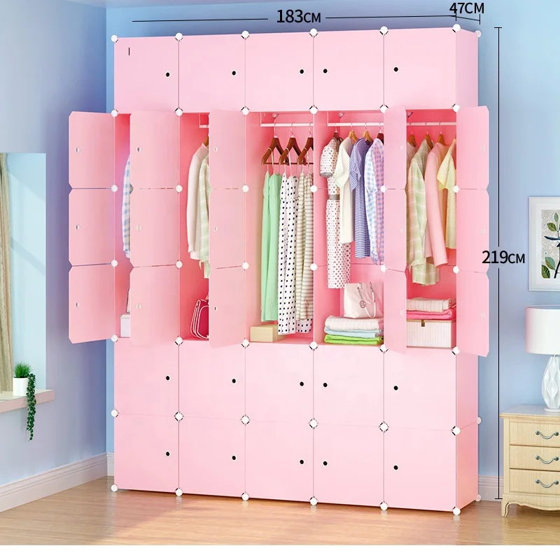 Assemble portable cube closet kids plastic wardrobe
