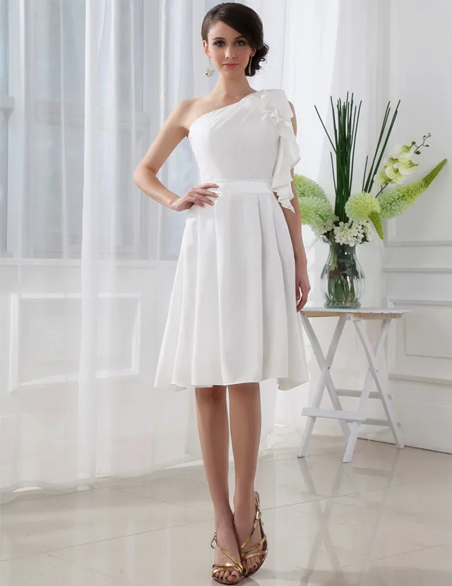 
ED007 Haute Couture Girls Prom Dress Formal Dinner Dress Appliqued One Shoulder Satin short evening dress 