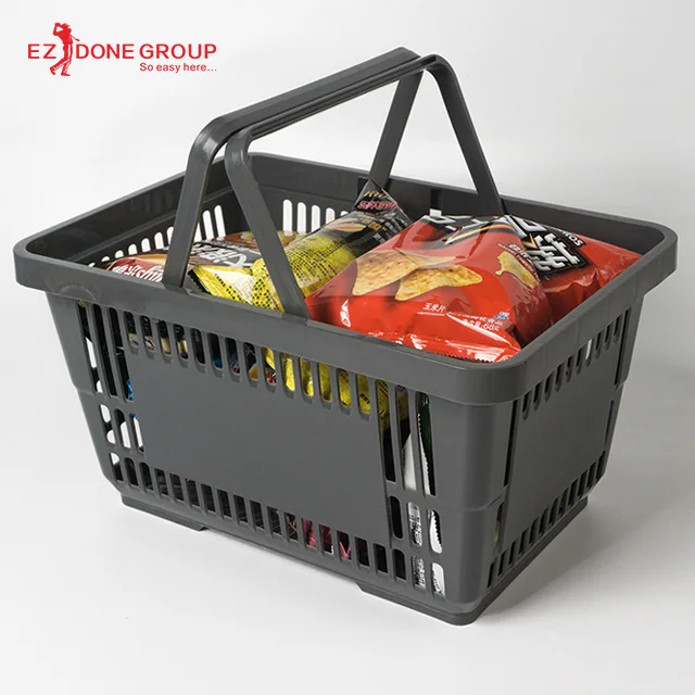 
Wholesale Grey folding 100% New PP plastic Middle 22L food Supermarket Store carry shopping basket 