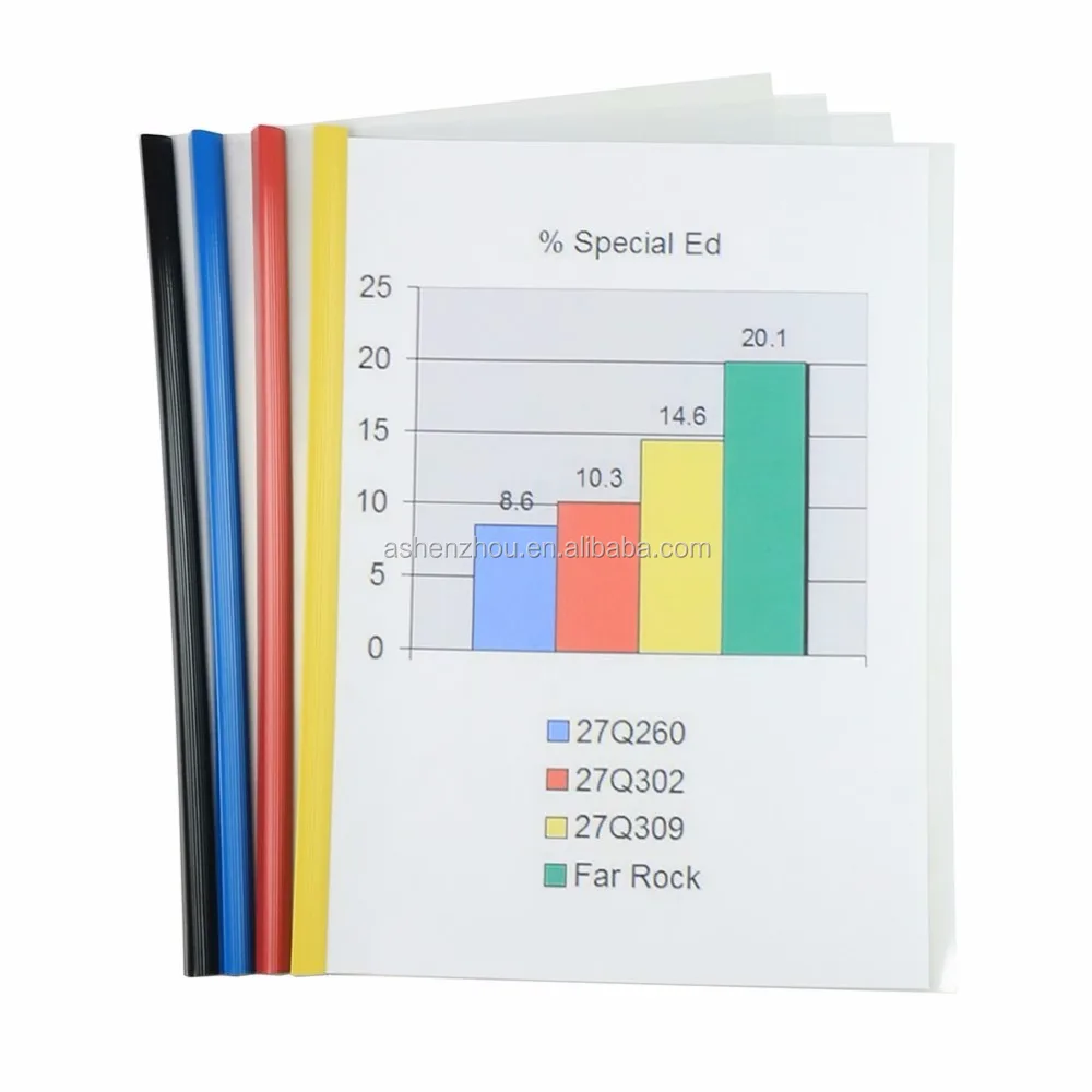 Low cost useful custom business stationery solid color sliding bar clear plastic PP report file for office document presentation