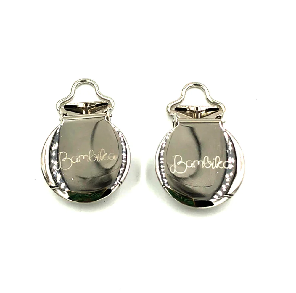 Заводская оптовая продажа, низкая цена, металлический зажим для пустышки из нержавеющей стали для ребенка с логотипом lasering